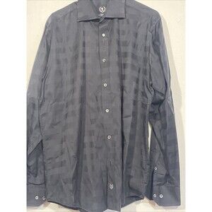 Bugatchi Uomo Men's Dress Shirt  Black and Black Checkered Size Large